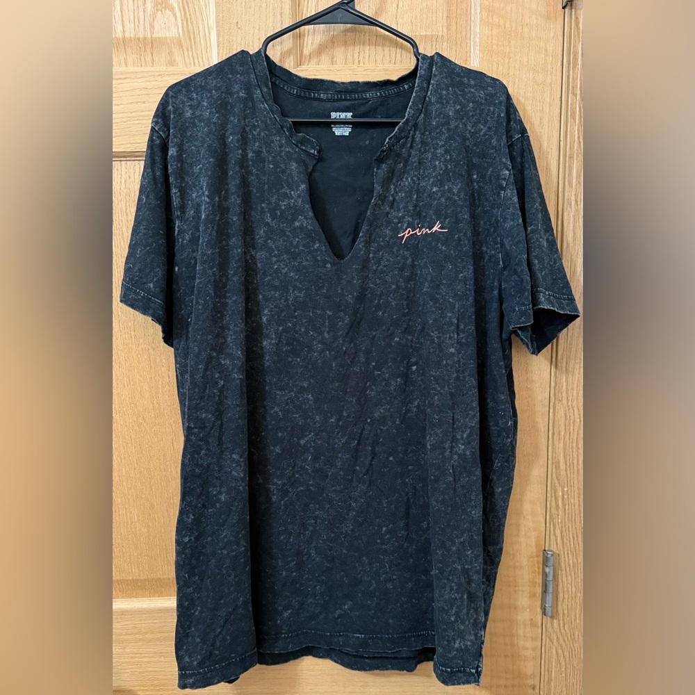 PINK Victoria's Secret Black Tee with Pink Embroidery